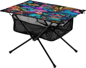Colorful Floral Pattern Portable Folding Camping Table, Compact Lightweight Beach Table with Carrying Bag for Outdoor Picnics, BBQs, Camp