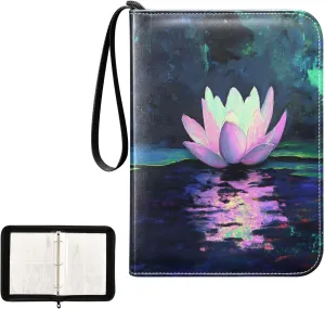 Colorful Lotus Trading Card Holder Binder 4 Pocket Photocard Holder Fits 400 Cards Zip Binder