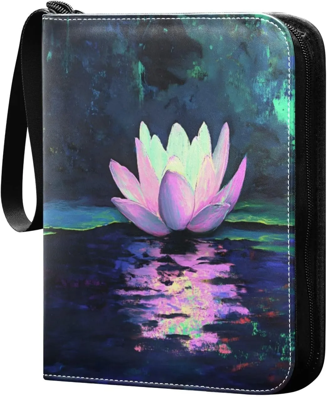 Colorful Lotus Trading Card Holder Binder 4 Pocket Photocard Holder Fits 400 Cards Zip Binder