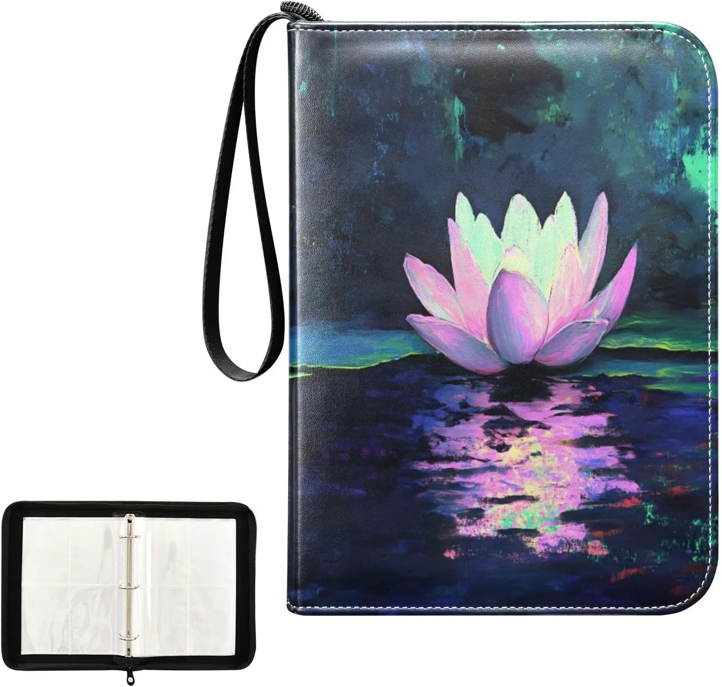 Colorful Lotus Trading Card Holder Binder 4 Pocket Photocard Holder Fits 400 Cards Zip Binder