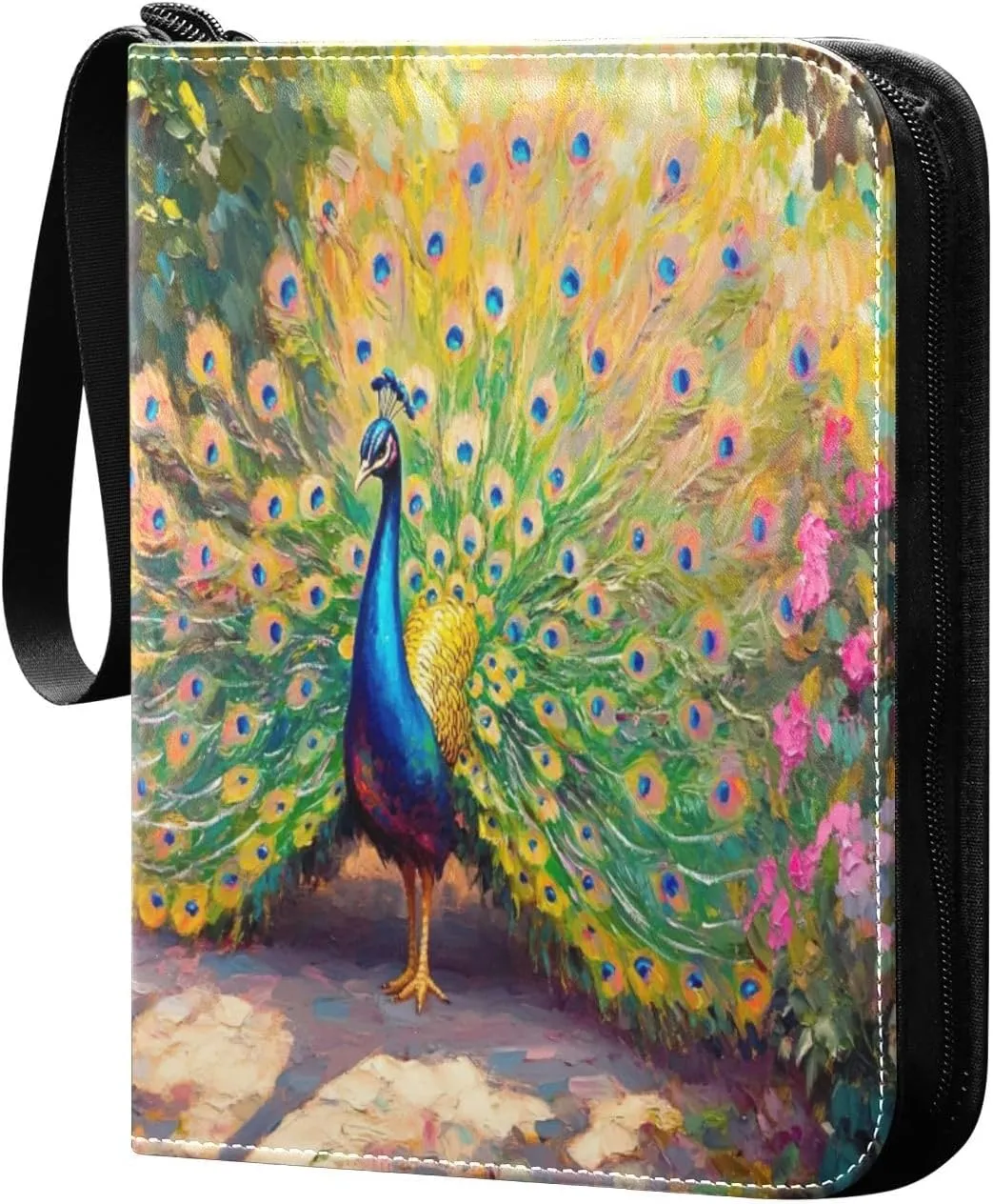 Colorful Peacock Feathers Card Binder Small, 3ring Binder Cards 400 Cards Capacity for Baseball Card, Football Card