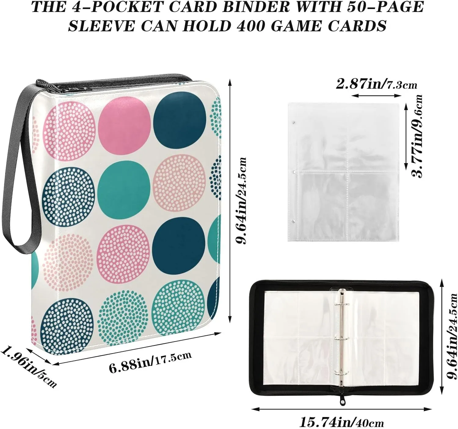 Colorful Polka Dots Card Holder Binder, Four Pocket Binder Fits 400 Cards Photocard Binder