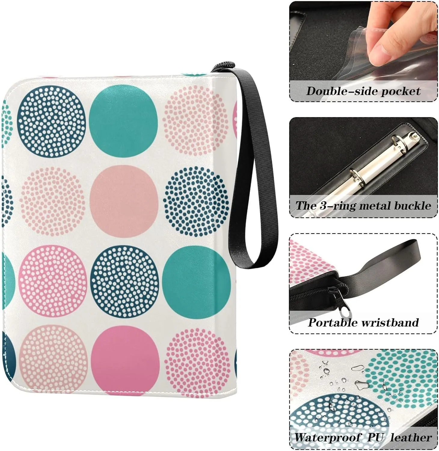 Colorful Polka Dots Card Holder Binder, Four Pocket Binder Fits 400 Cards Photocard Binder