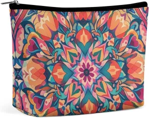 Colorful Symmetrical Pattern Makeup Bag for Women PU Leather Waterproof Cosmetic Bag with Zipper Portable Travel Makeup Organizer