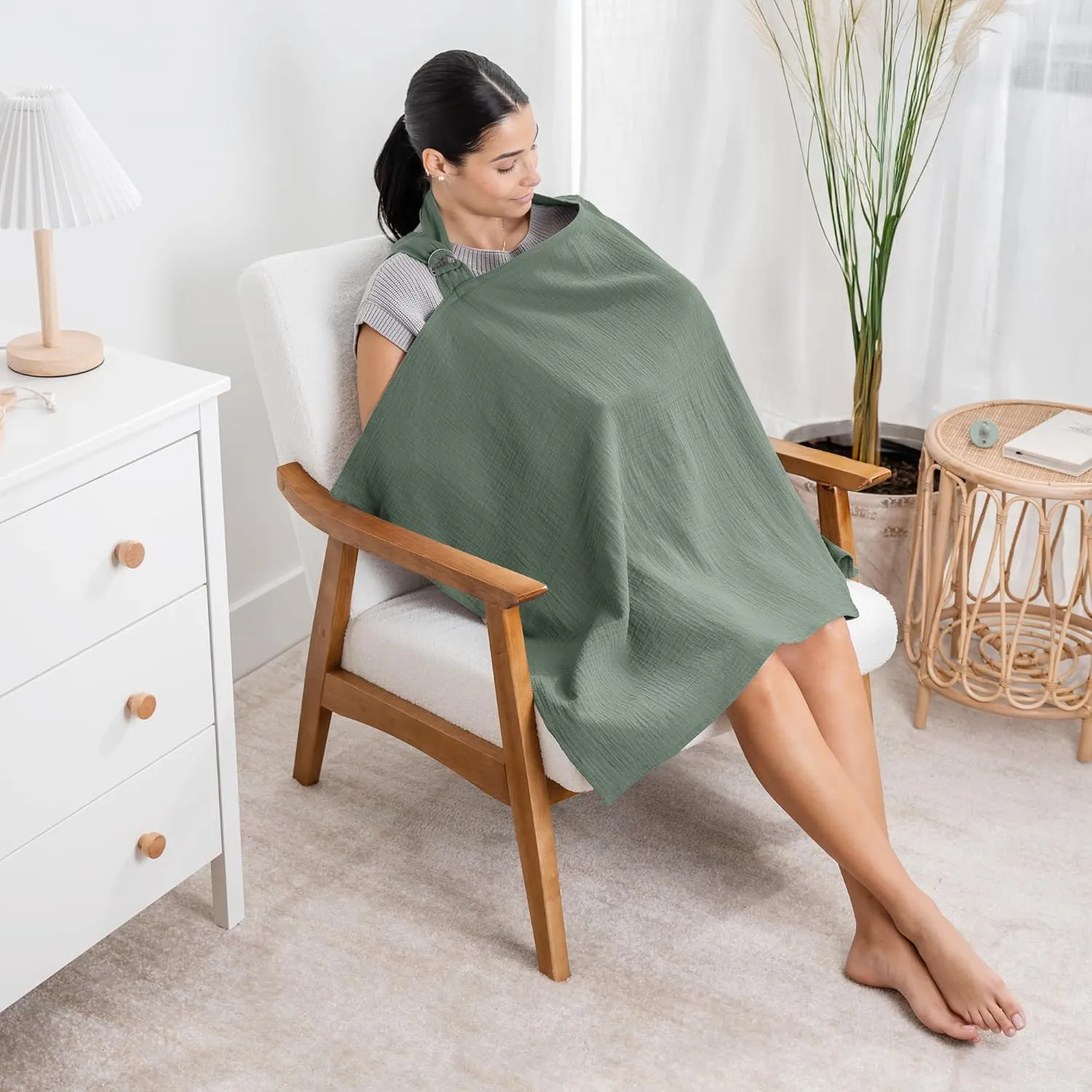 Comfy Cubs Muslin Nursing Cover - 100% Muslin Breastfeeding Cover for Moms - Soft & Breathable Baby Nursing Scarf with Adjustable Neck Strap - Portable, Lightweight & Privacy Coverage - Fern