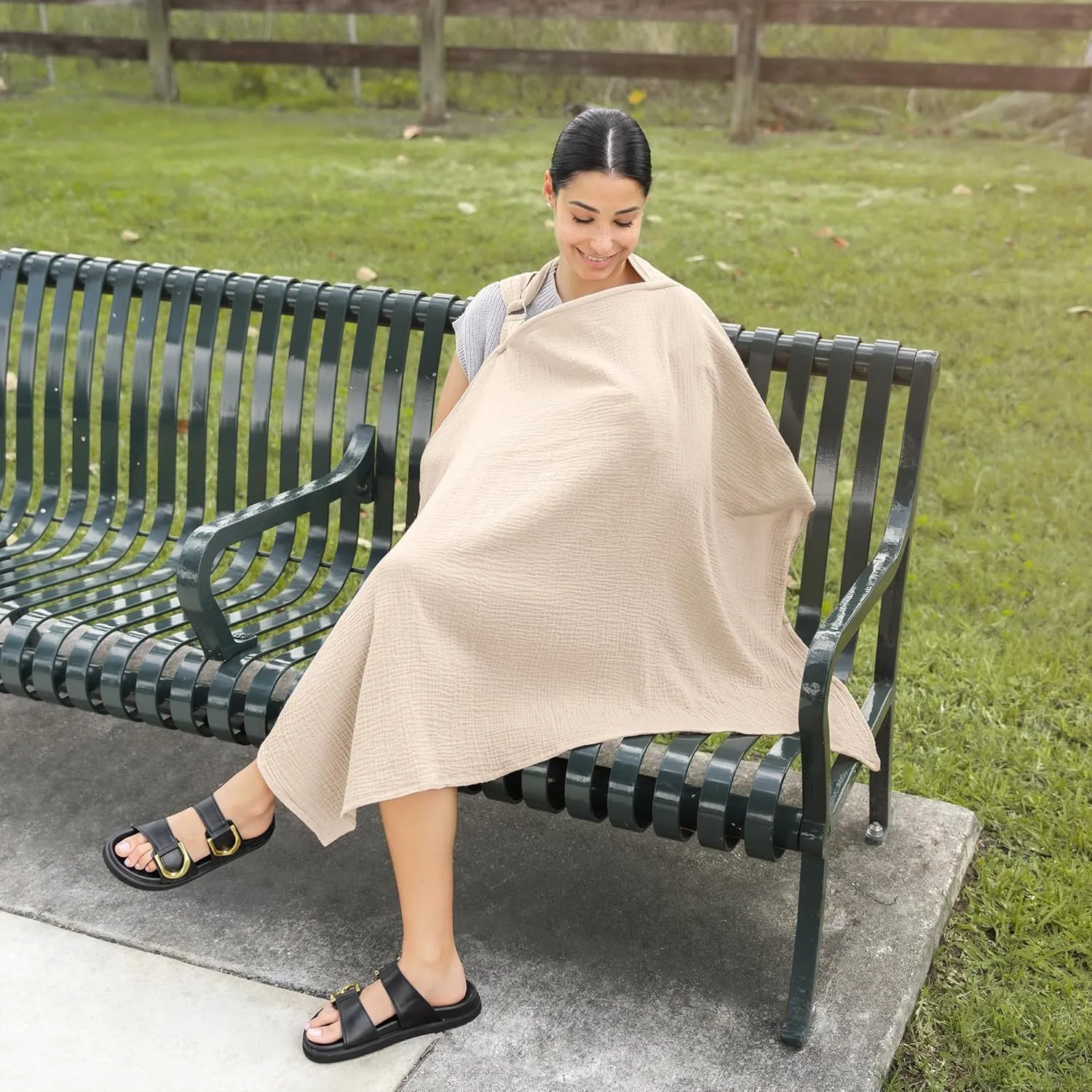 Comfy Cubs Muslin Nursing Cover - 100% Muslin Breastfeeding Cover for Moms - Soft & Breathable Baby Nursing Scarf with Adjustable Neck Strap - Portable, Lightweight & Privacy Coverage - Sand