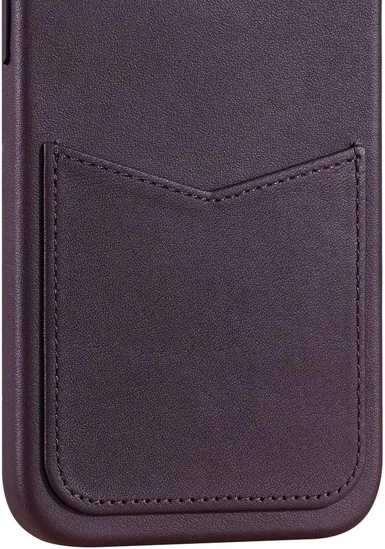 Compatible with iPhone 14 Pro Wallet Case, Italian Genuine Leather Case for iPhone 14 Pro with Card Holder Built-in Magnets for MagSafe Charging-Deep Purple