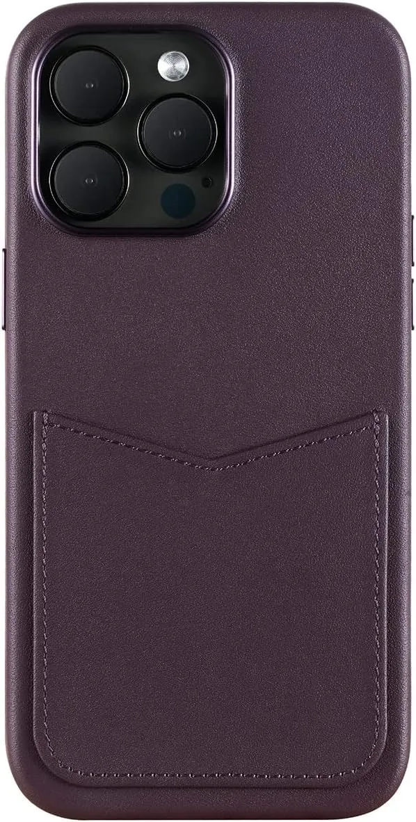 Compatible with iPhone 14 Pro Wallet Case, Italian Genuine Leather Case for iPhone 14 Pro with Card Holder Built-in Magnets for MagSafe Charging-Deep Purple