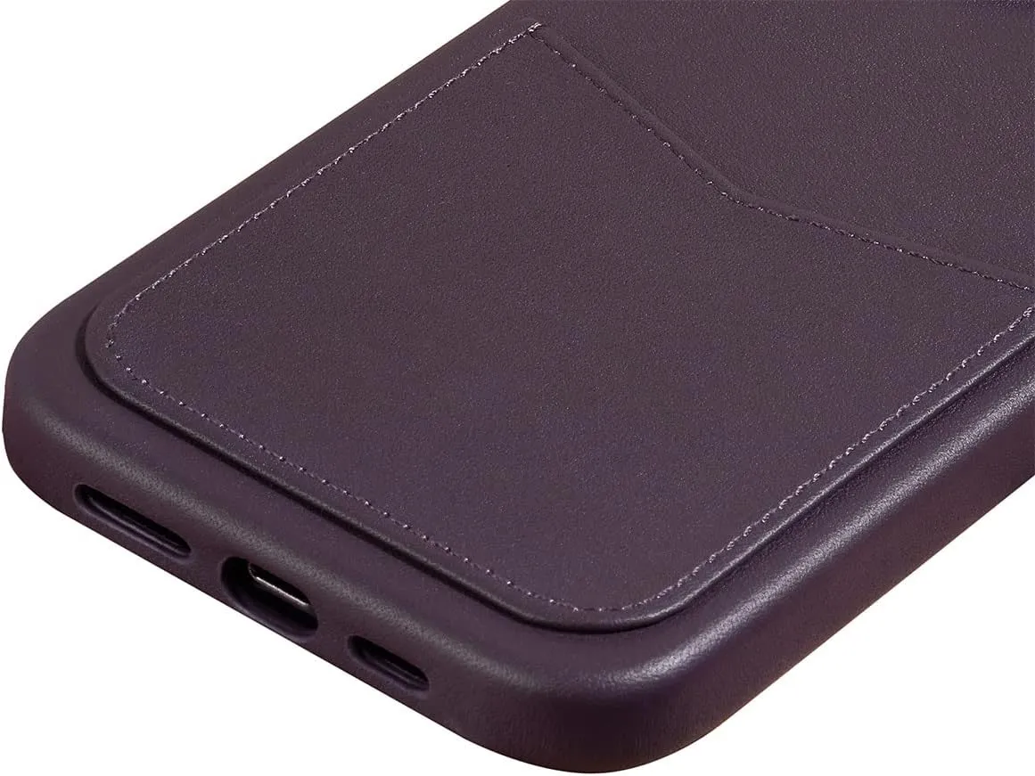 Compatible with iPhone 14 Pro Wallet Case, Italian Genuine Leather Case for iPhone 14 Pro with Card Holder Built-in Magnets for MagSafe Charging-Deep Purple
