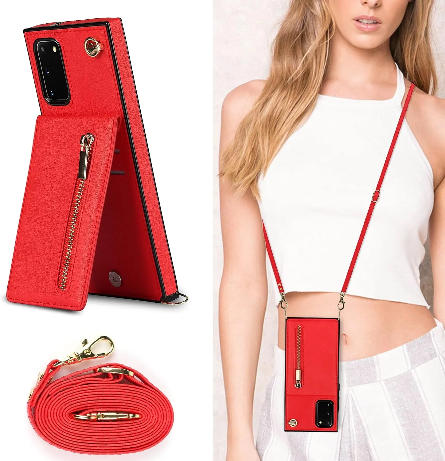 Compatible with Samsung Galaxy S20 Case 6.2 Inch, Pocket Purse Handbag Shoulder Strap Stylish Protective Cover for Samsung Galaxy S20 (Romantic Red)