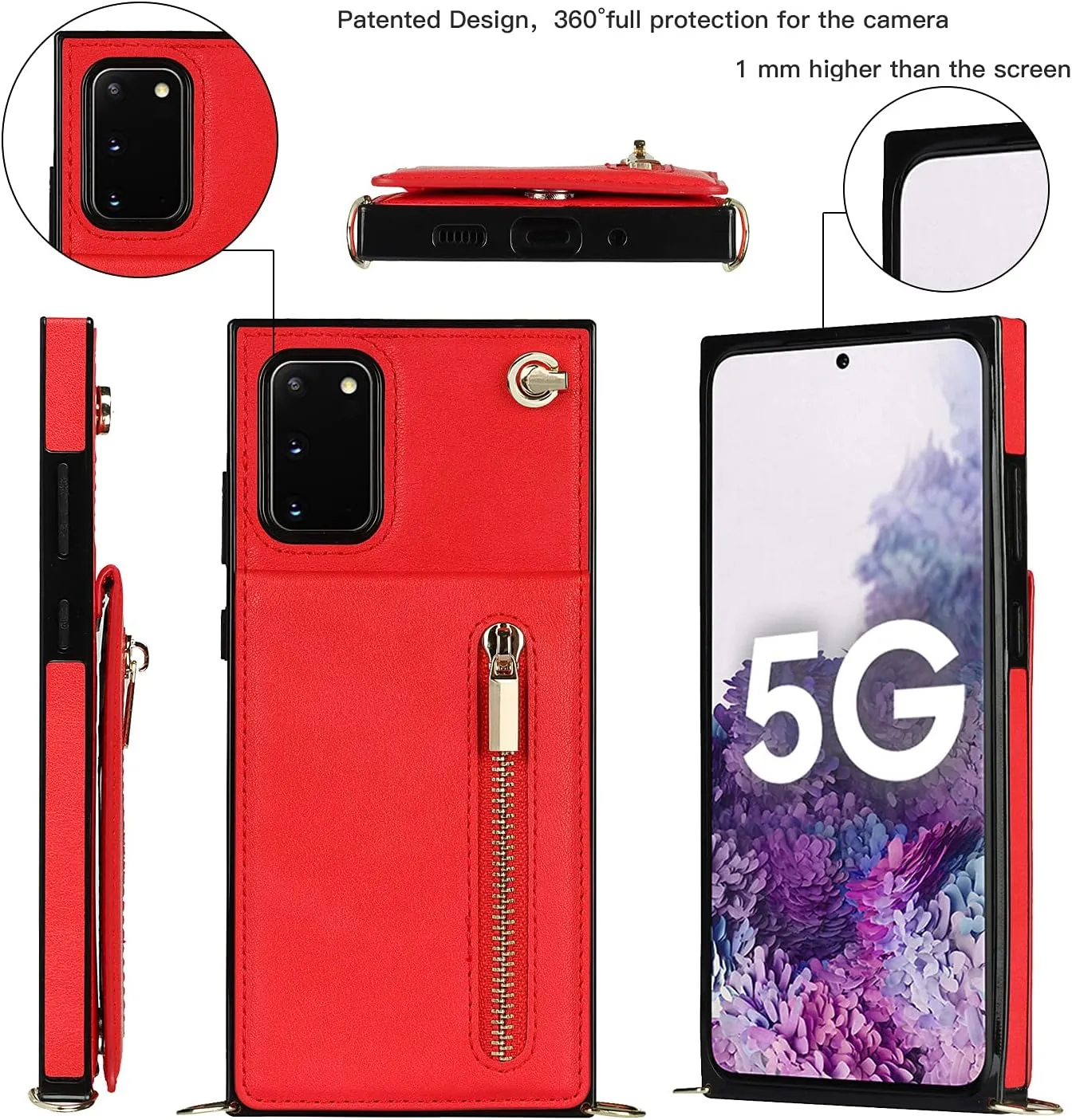 Compatible with Samsung Galaxy S20 Case 6.2 Inch, Pocket Purse Handbag Shoulder Strap Stylish Protective Cover for Samsung Galaxy S20 (Romantic Red)