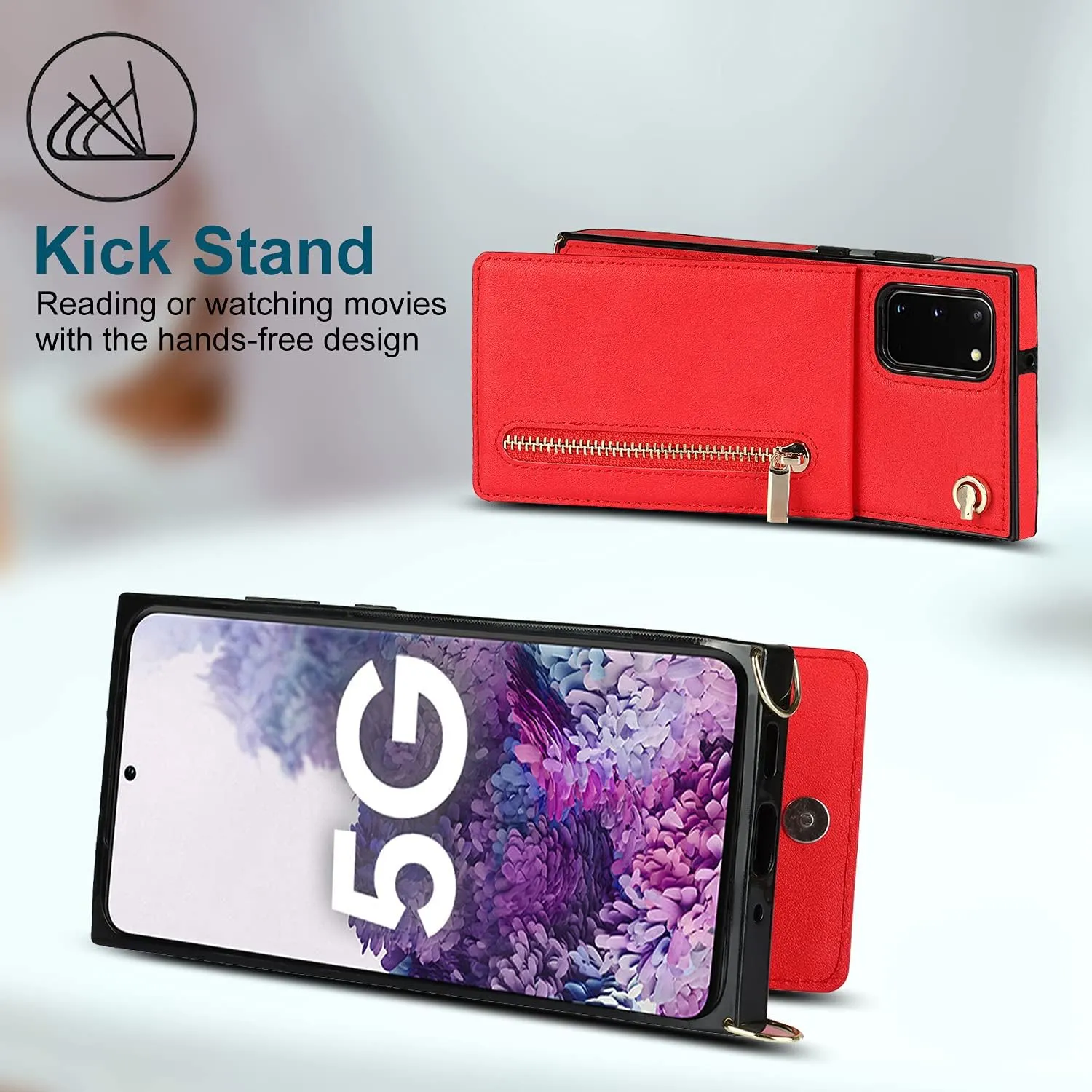 Compatible with Samsung Galaxy S20 Case 6.2 Inch, Pocket Purse Handbag Shoulder Strap Stylish Protective Cover for Samsung Galaxy S20 (Romantic Red)