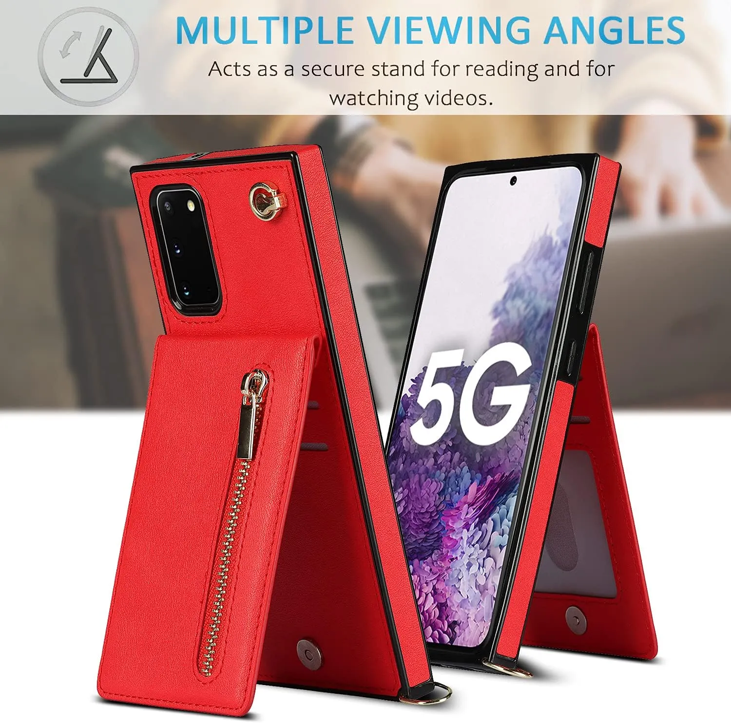 Compatible with Samsung Galaxy S20 Case 6.2 Inch, Pocket Purse Handbag Shoulder Strap Stylish Protective Cover for Samsung Galaxy S20 (Romantic Red)