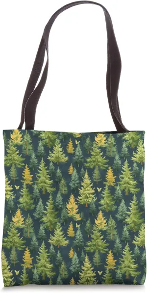 Coniferous Forest Trees Pattern, Wildlife Nature Tote Bag