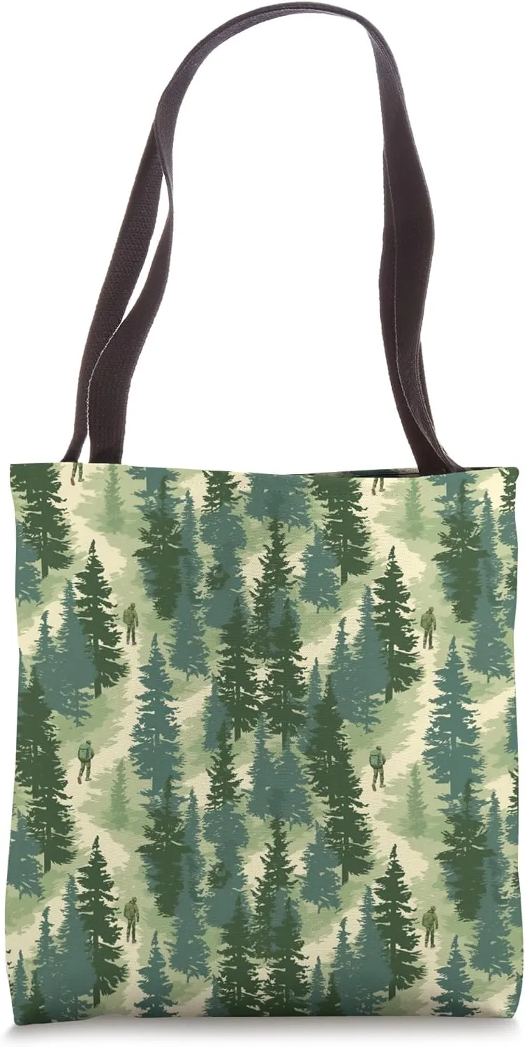 Coniferous Forest Trees Pattern, Wildlife Nature Tote Bag