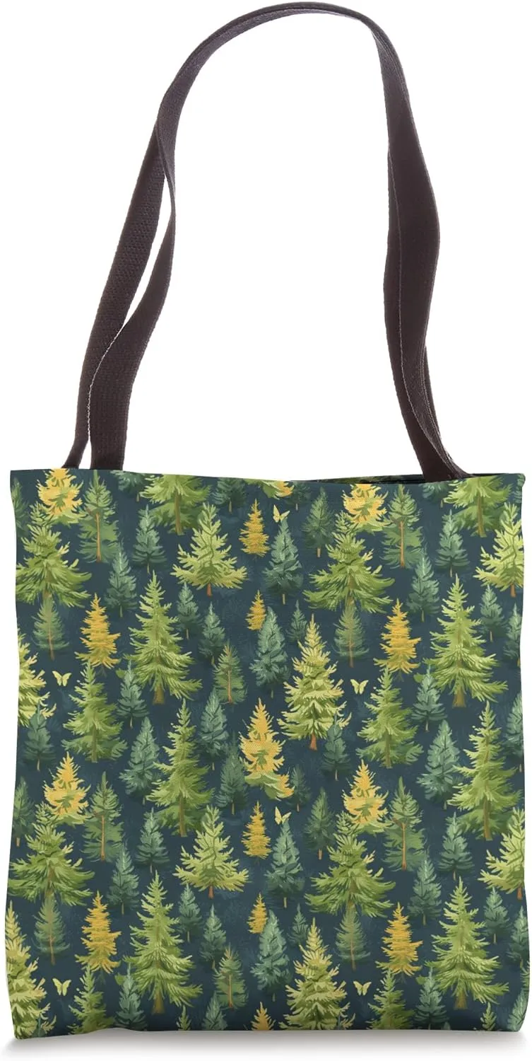 Coniferous Forest Trees Pattern, Wildlife Nature Tote Bag