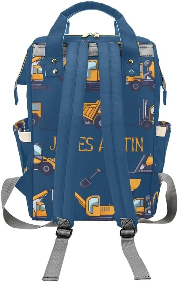 Construction Truck Machinery Personalized Diaper Bag Backpack Tote with Name Diaper Backpack Travel Daypack for Mom Dad Baby Bag Gift