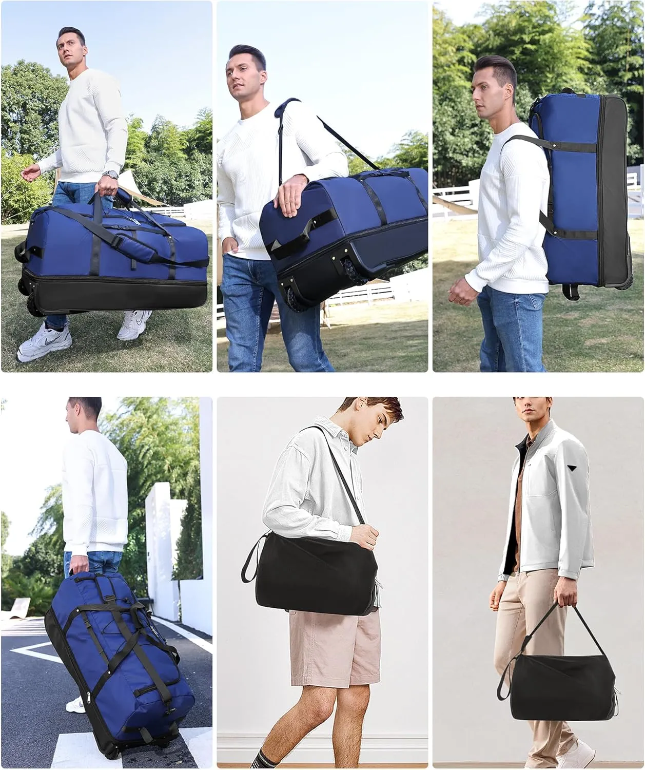 CONTAIL 32” Soft-side 110L Expandable 140L Rolling Duffle Bag with 2 Inline Wheels,Convertible Weekend Travel Bag with Bungee-Cord System,Navy