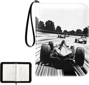 Cool Racing Car Black Trading Card Binder, 4 Pocket Card Binder Fits 400 Cards for Baseball Card, Football Card
