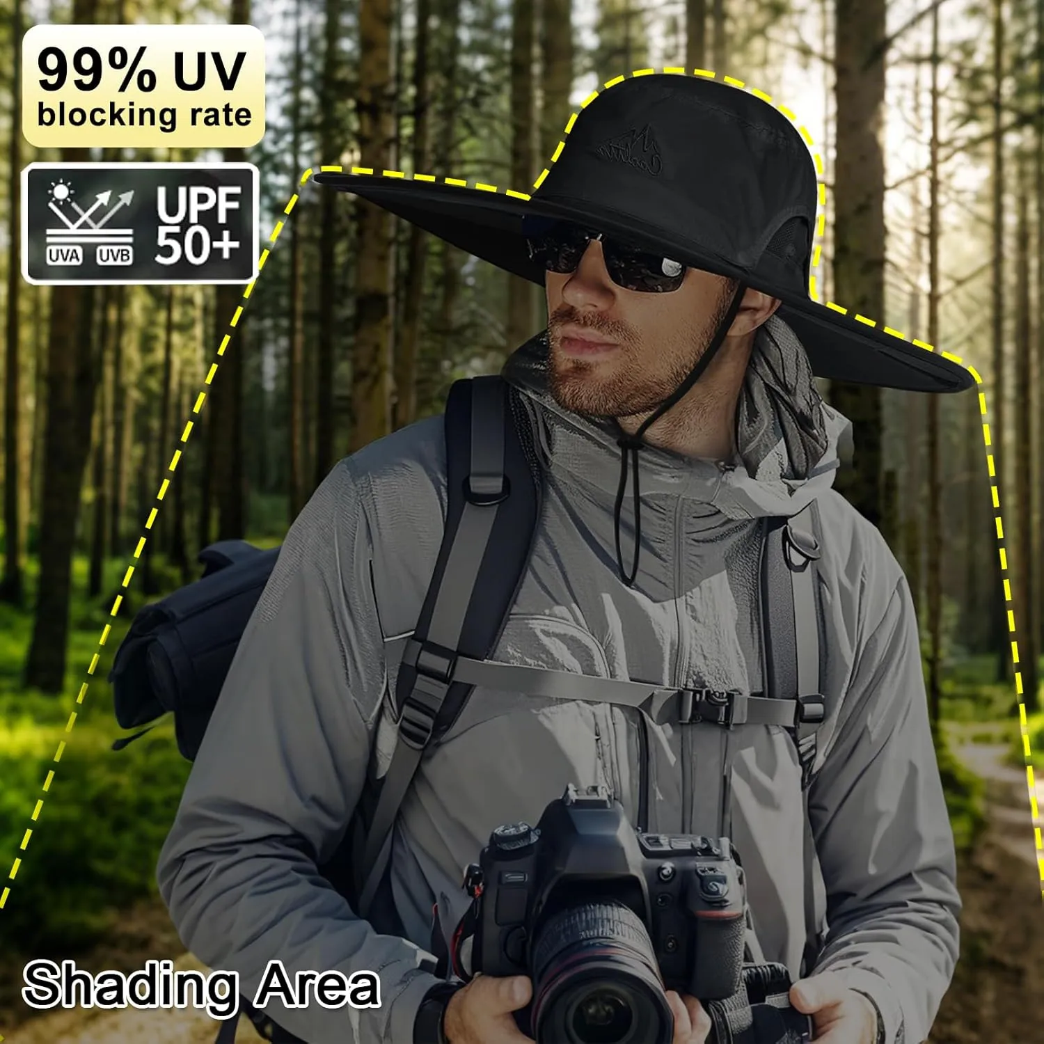 Cooltto Wide Brim Sun Hats with Waterproof Breathable for Fishing, Hiking, Camping，for Men Women Kids