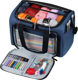 Coopay Large Knitting Bag Yarn Bag for Crochet, Yarn Tote Storage Organizer Portable Individual Compartments for Carrying Unfinished Project, Crochet Hooks Needles Accessories