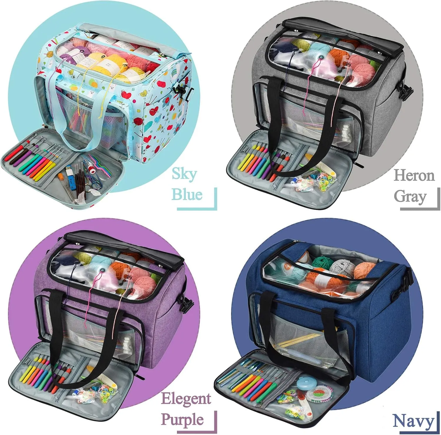 Coopay Large Knitting Bag Yarn Bag for Crochet, Yarn Tote Storage Organizer Portable Individual Compartments for Carrying Unfinished Project, Crochet Hooks Needles Accessories