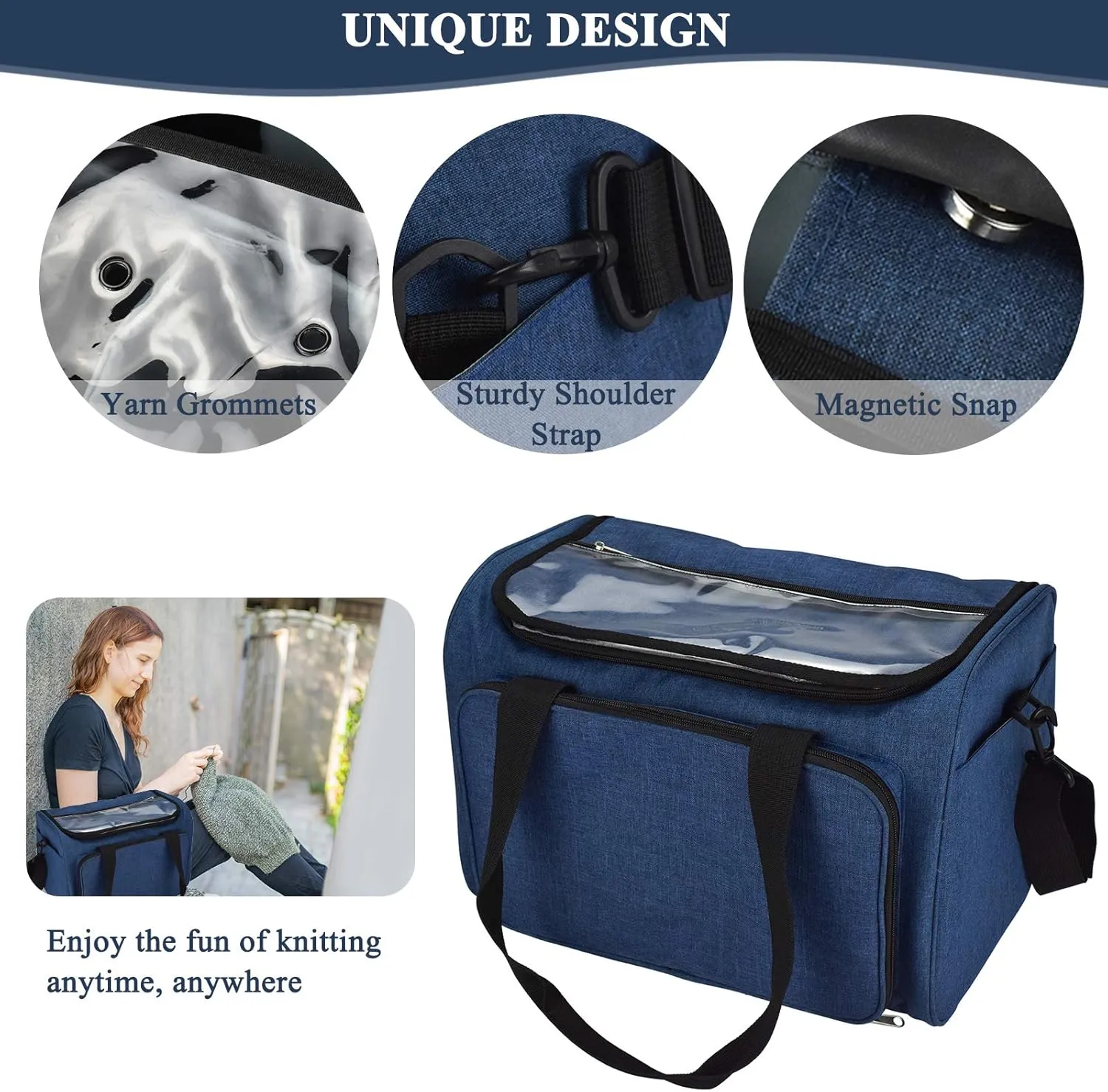 Coopay Large Knitting Bag Yarn Bag for Crochet, Yarn Tote Storage Organizer Portable Individual Compartments for Carrying Unfinished Project, Crochet Hooks Needles Accessories
