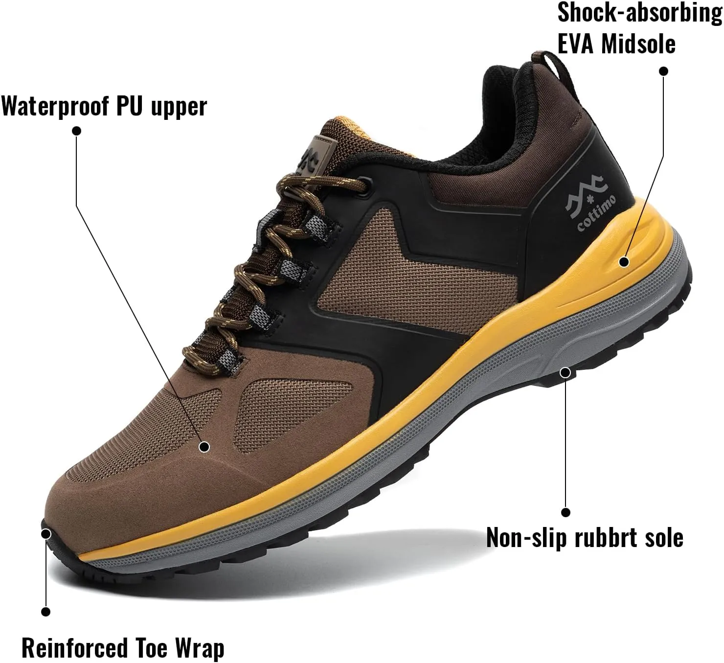 COTTIMO Waterproof Hiking Shoes Men, Lightweight Breathable Trekking Trails Shoes Outdoor Shoes