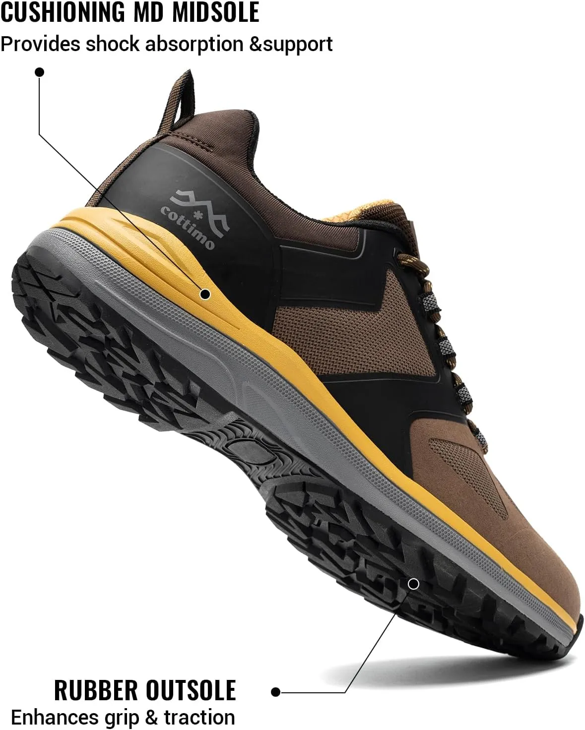 COTTIMO Waterproof Hiking Shoes Men, Lightweight Breathable Trekking Trails Shoes Outdoor Shoes