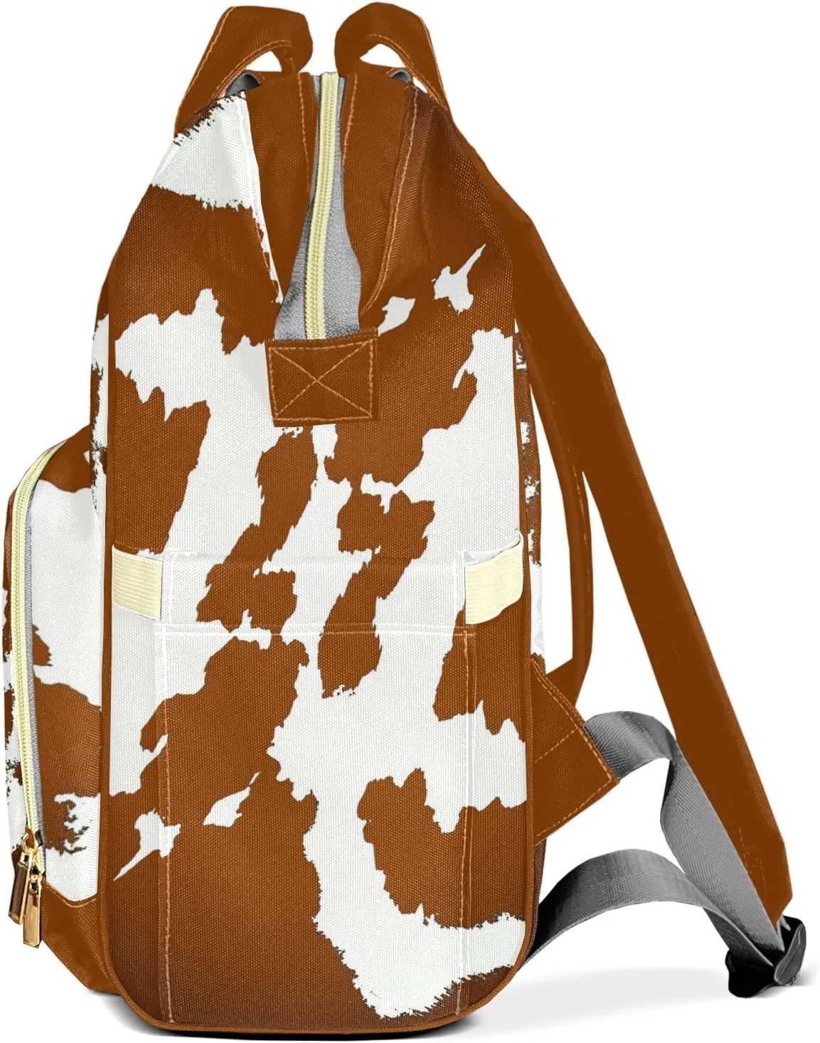 Cow Pattern Brown Diaper Bags with Name Personalized Baby Bag Travel Tote Bag Waterproof Backpack for Mom Gift
