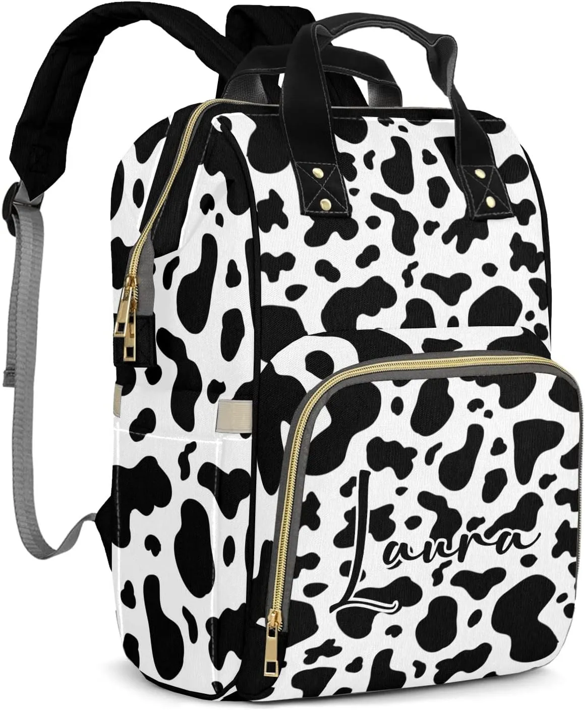 Cow Print Skin Diaper Bags with Name Personalized Baby Bag Travel Tote Bag Waterproof Backpack for Mom Gift