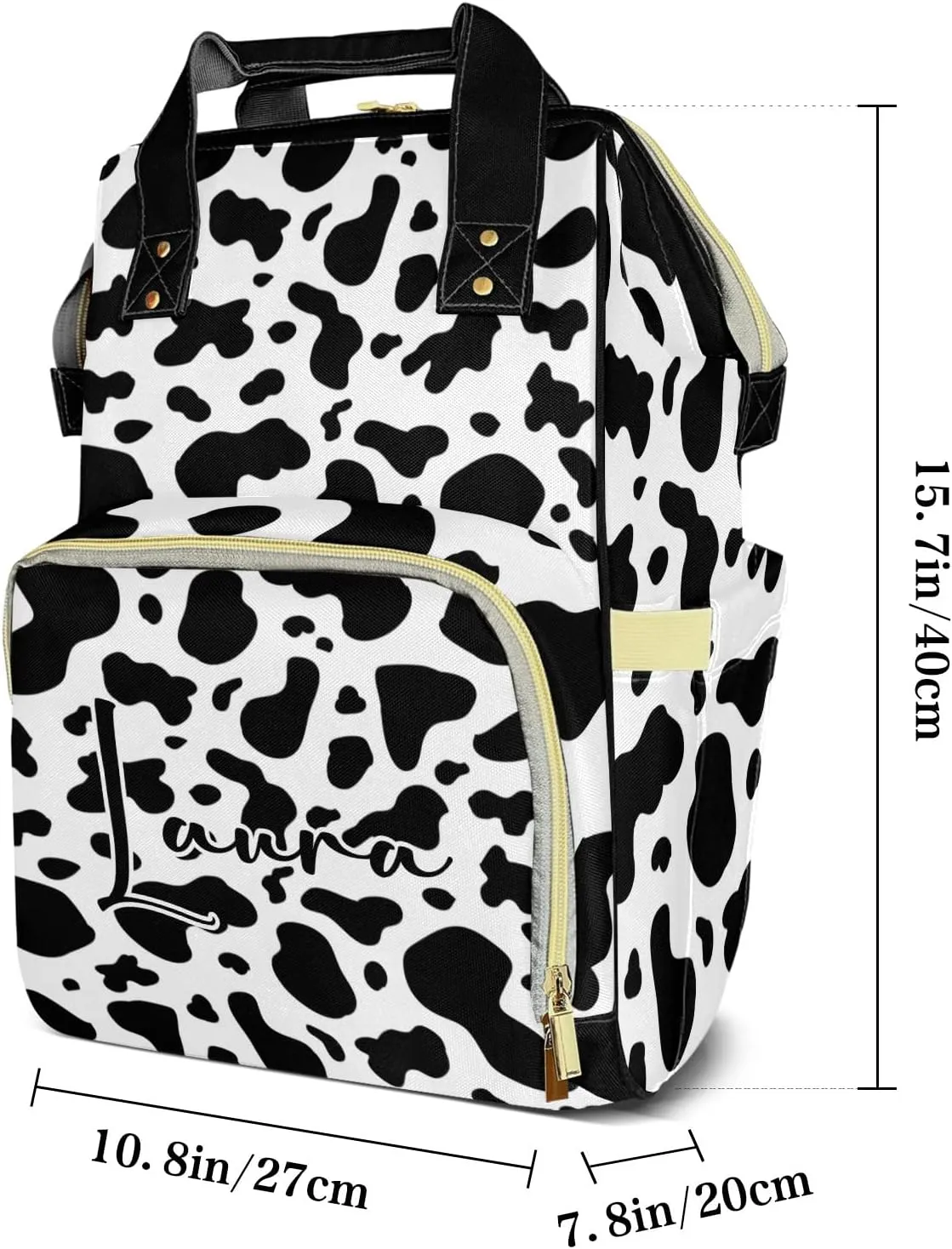 Cow Print Skin Diaper Bags with Name Personalized Baby Bag Travel Tote Bag Waterproof Backpack for Mom Gift