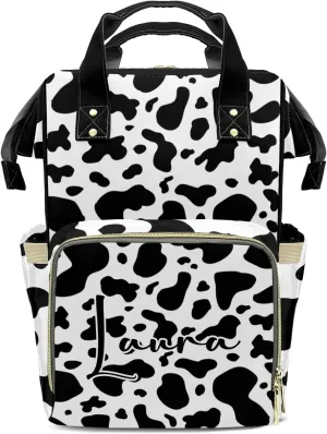 Cow Print Skin Diaper Bags with Name Personalized Baby Bag Travel Tote Bag Waterproof Backpack for Mom Gift