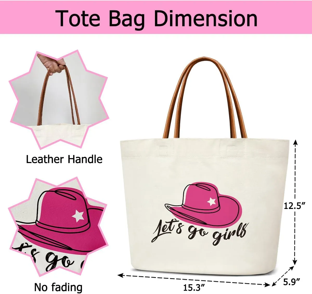 Cowgirl Gifts Canvas Tote Bag For Women, Reusable Grocery Shoulder Bag for Shopping Work Travel Gym, Birthday Gifts for Halloween Christmas Beach Bags Handbags for Teacher Mother Friends -SL05