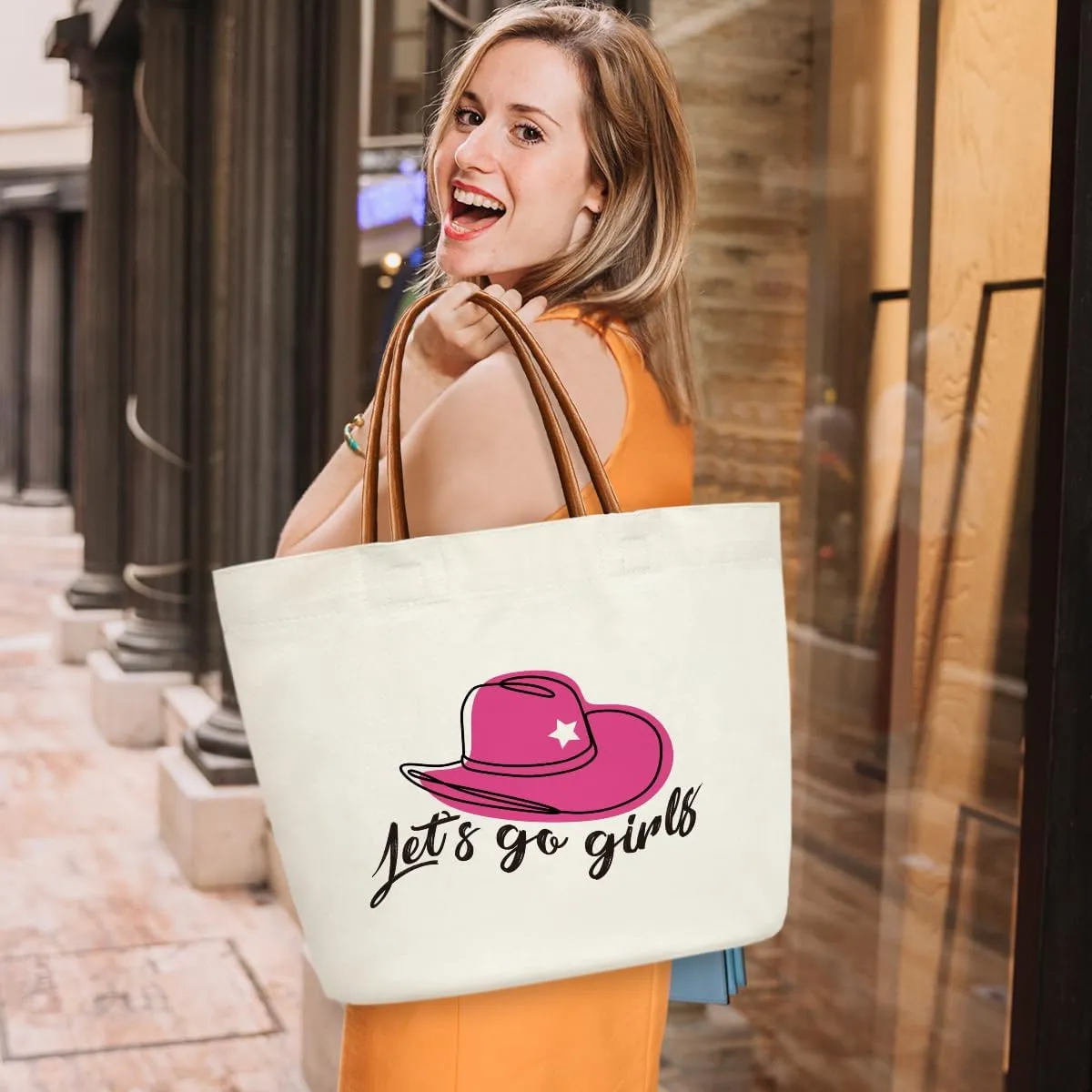 Cowgirl Gifts Canvas Tote Bag For Women, Reusable Grocery Shoulder Bag for Shopping Work Travel Gym, Birthday Gifts for Halloween Christmas Beach Bags Handbags for Teacher Mother Friends -SL05