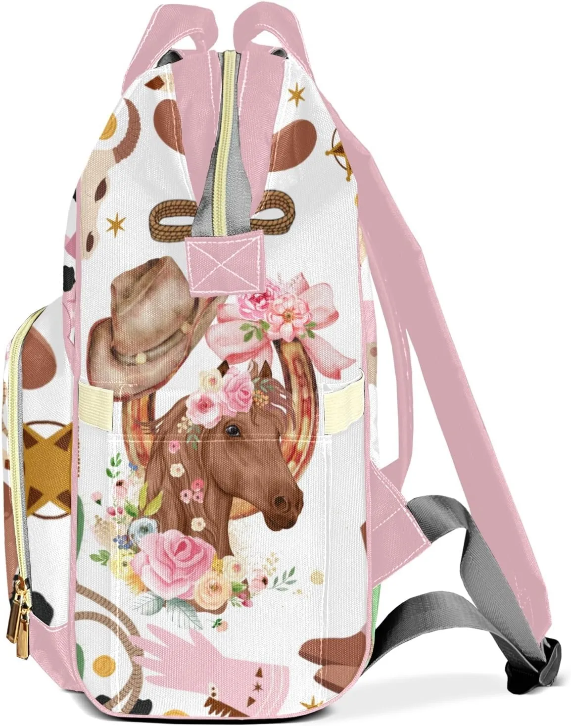 Cowgirl Horse Floral Western Rodeo Personalized Large Capacity Diaper Bags,Custom Name Backpack Casual Daypack Bag Nappy Bag Gifts