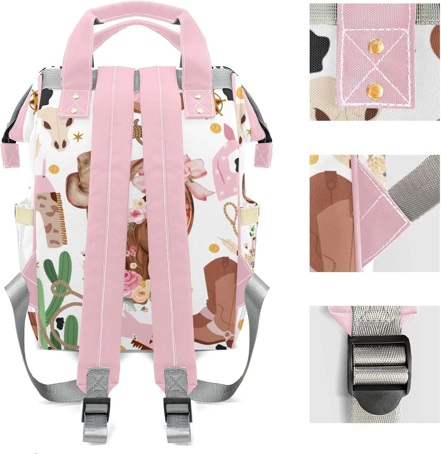 Cowgirl Horse Floral Western Rodeo Personalized Large Capacity Diaper Bags,Custom Name Backpack Casual Daypack Bag Nappy Bag Gifts