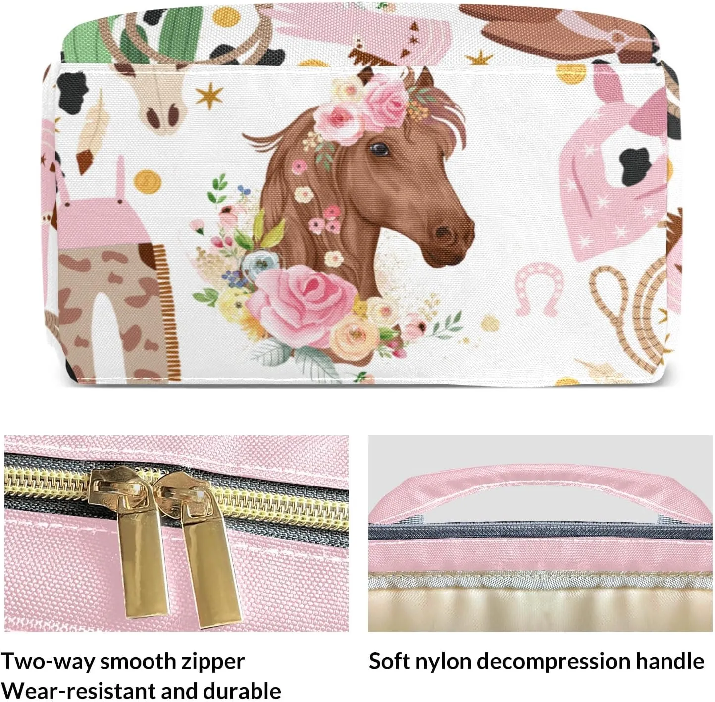 Cowgirl Horse Floral Western Rodeo Personalized Large Capacity Diaper Bags,Custom Name Backpack Casual Daypack Bag Nappy Bag Gifts
