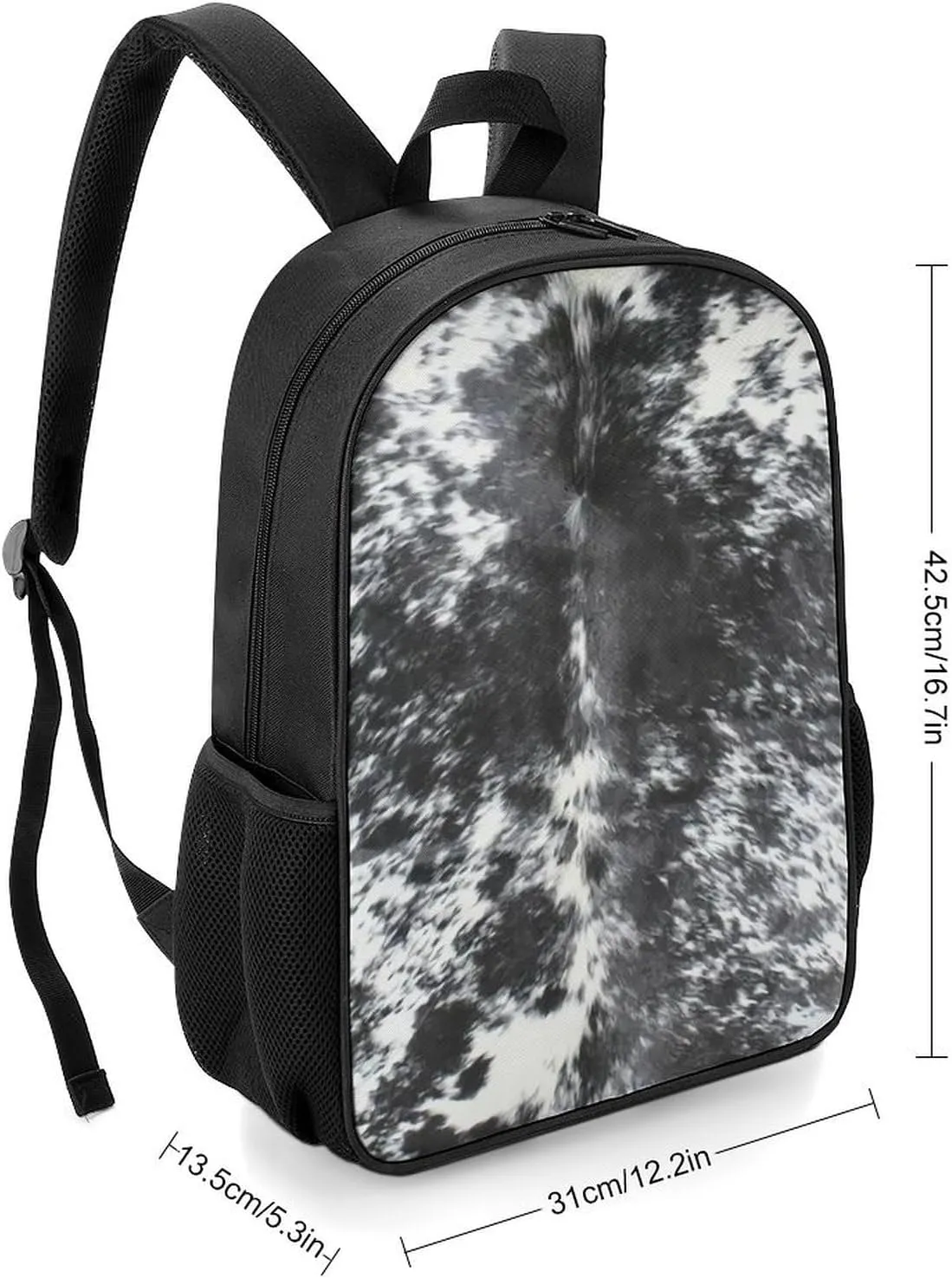 Cowhide Black And White Large Capacity Fully Printed Portable Backpack Unisex