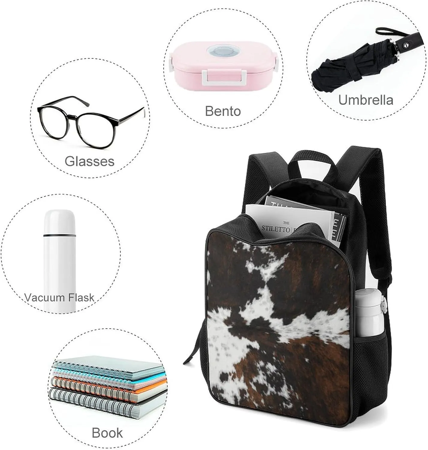 Cowhide Cow SkinPrint Pattern Large Capacity Fully Printed Portable Backpack Unisex