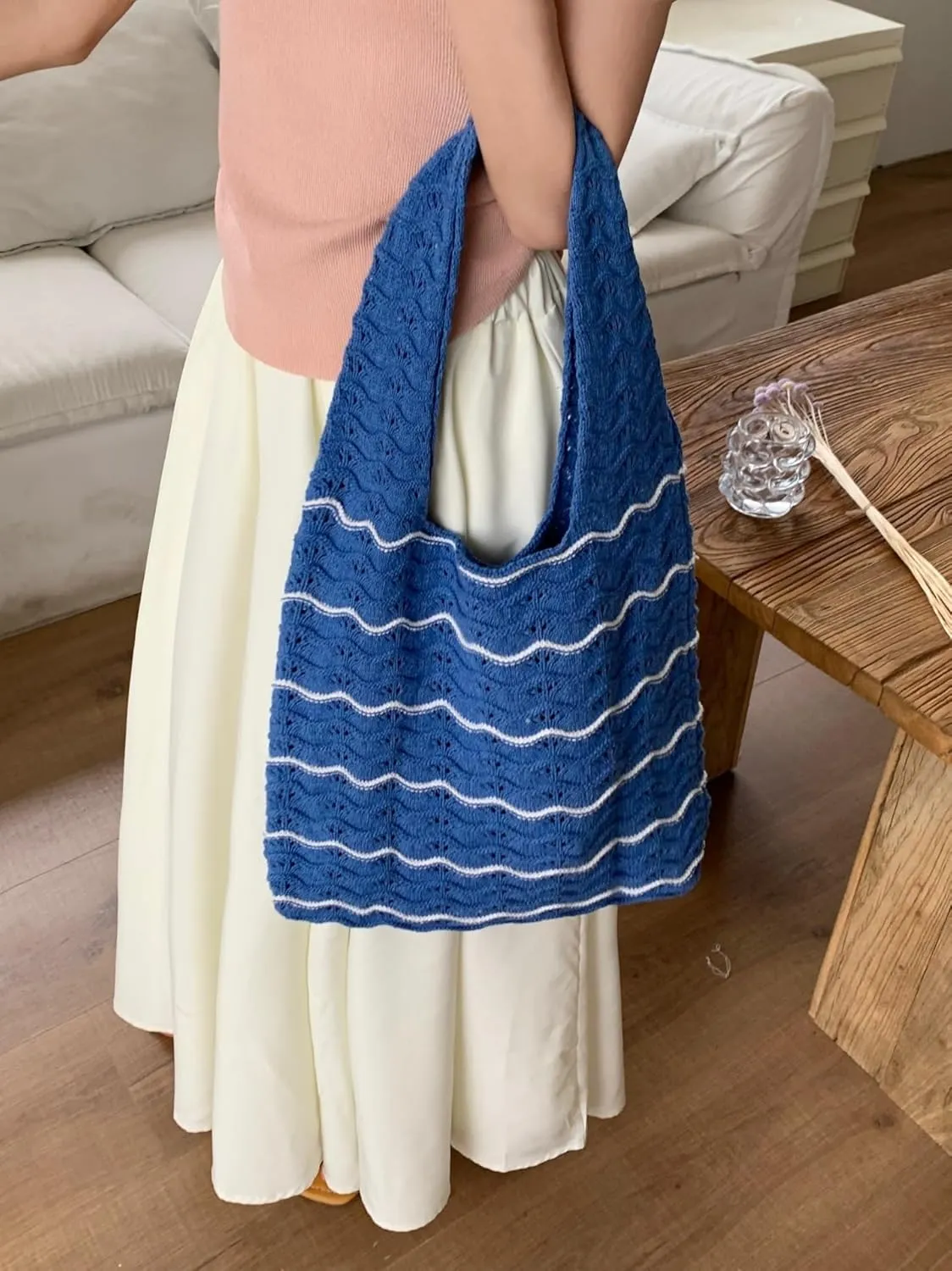 Crochet Tote Bag Cute Purse for Women Cutecore Key Chain Y2K Accessories Valentines Aesthetic Handbags for Women