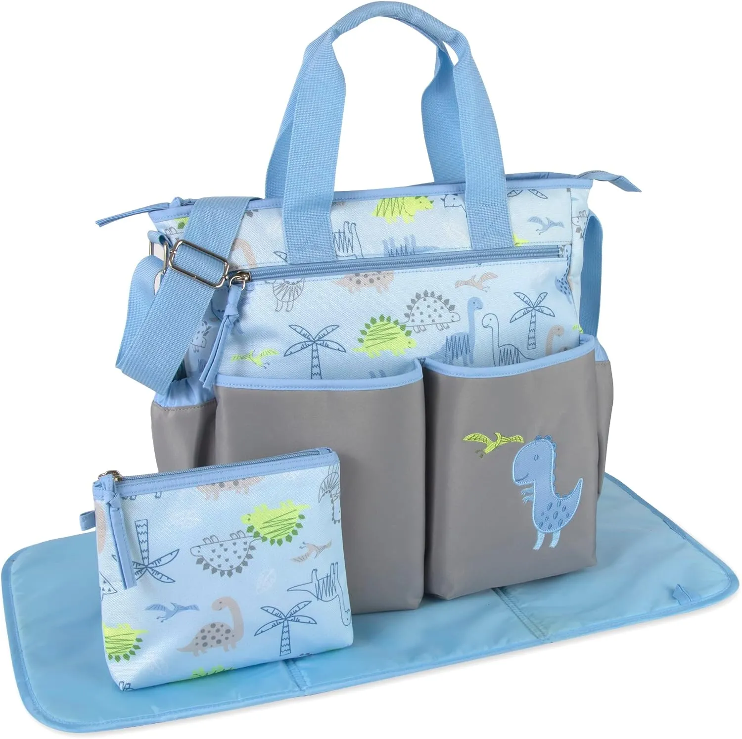 Crossbody Dinosaur Diaper Bag Tote with Changing Station for Baby Boy, 3 Piece Diaper Bag Set