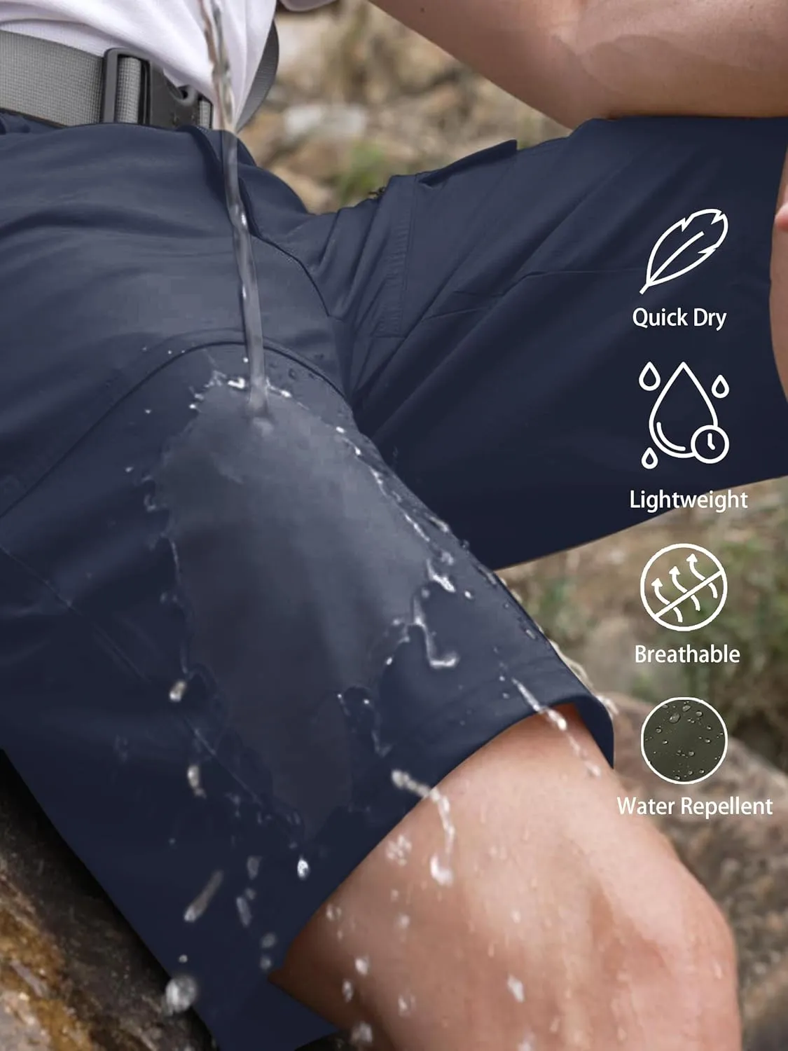 CRYSULLY Men's Hiking Cargo Shorts Outdoor Summer Lightweight Quick Dry Work Casual Shorts with 5 Zipper Pockets