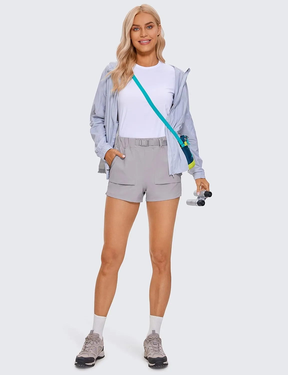 CRZ YOGA Women's Waterproof Stretch Hiking Shorts Mid Rise Summer for Outdoor Golf Workout with Zip Pockets Belt - 3''