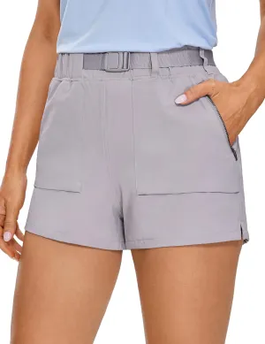 CRZ YOGA Women's Waterproof Stretch Hiking Shorts Mid Rise Summer for Outdoor Golf Workout with Zip Pockets Belt - 3''