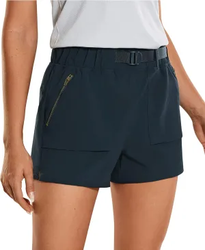 CRZ YOGA Women's Waterproof Stretch Hiking Shorts Mid Rise Summer for Outdoor Golf Workout with Zip Pockets Belt - 3''