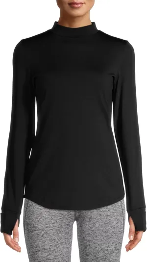 Cuddl Duds ClimateRight Women's Long-Sleeve Plush Warmth Mock Neck Base Layer Top (Warmer) (US, Alpha, X-Large, Regular, Regular, Black)