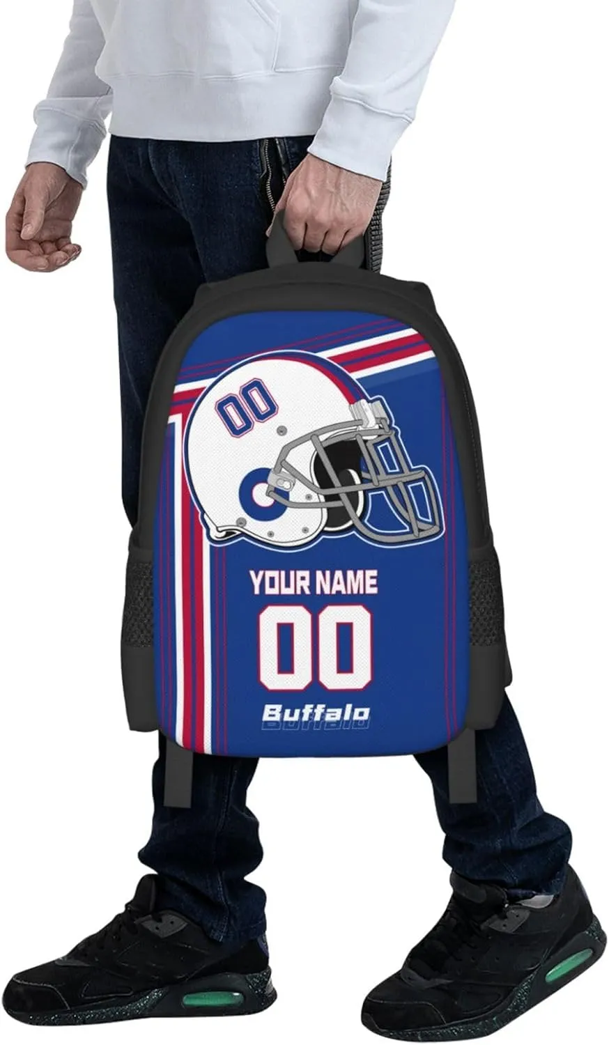 Custom Buffalo Backpack Personalized Name Number, Customize High Capacity Bookbag 17 Inch Laptop Bag Travel Backpack Gifts for Men Women Boys
