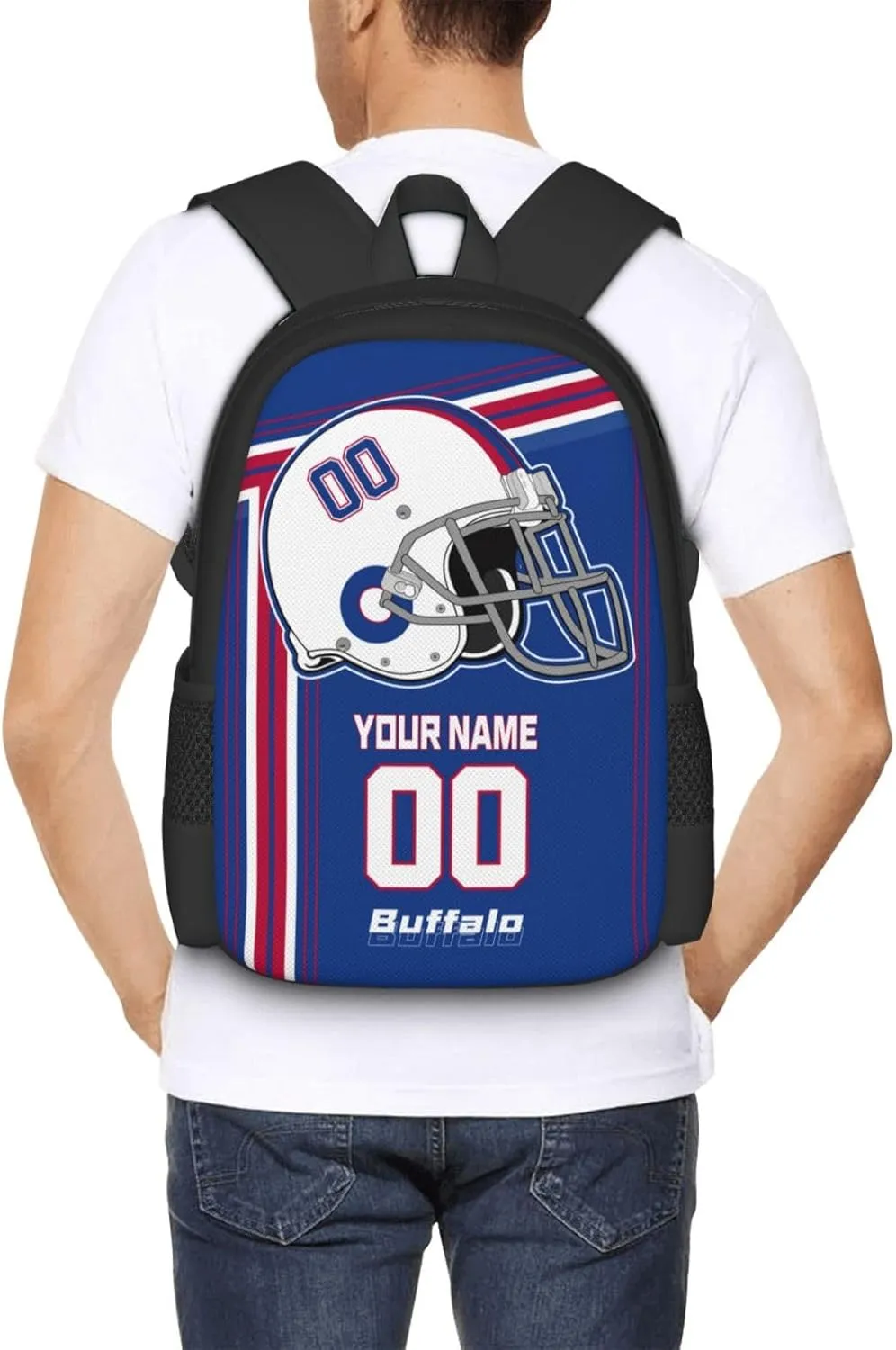 Custom Buffalo Backpack Personalized Name Number, Customize High Capacity Bookbag 17 Inch Laptop Bag Travel Backpack Gifts for Men Women Boys