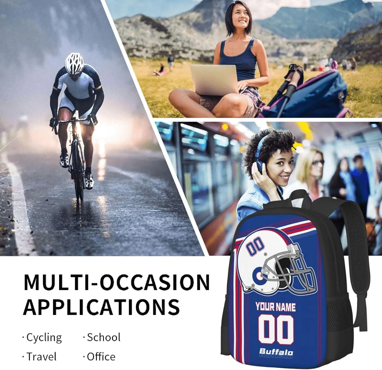 Custom Buffalo Backpack Personalized Name Number, Customize High Capacity Bookbag 17 Inch Laptop Bag Travel Backpack Gifts for Men Women Boys